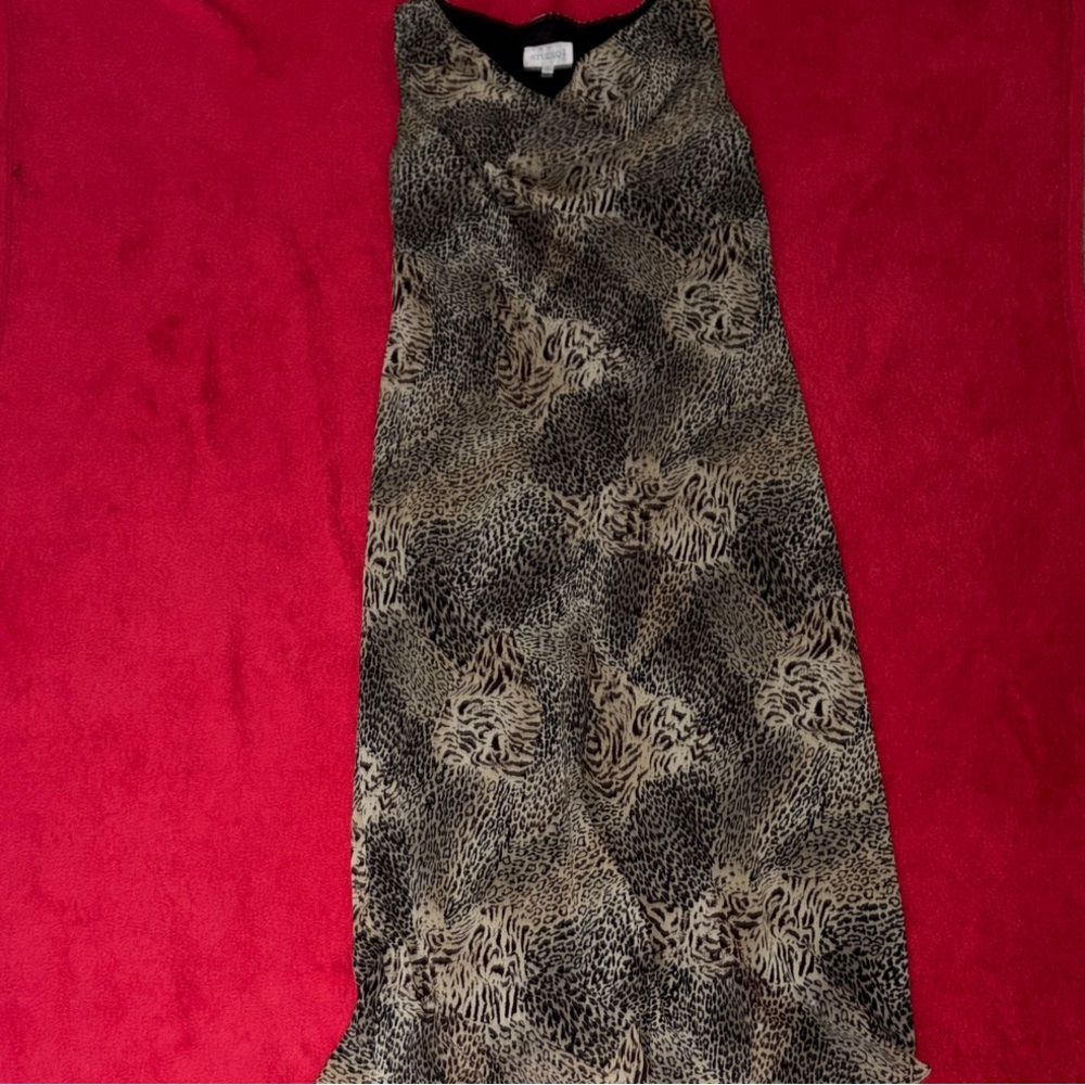 Studio I Cream and Brown Animal Print Cowl Neck Dress
